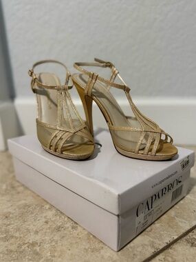 Caparros Glitter Gold Strappy T‑Bar Heels